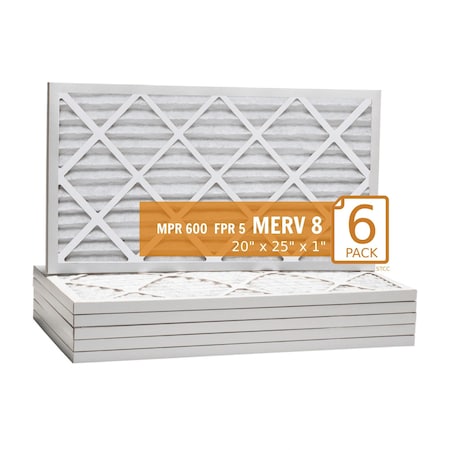 Air Filter, 20x25x1 Key Pleat  - MERV 8 (6 Pack)